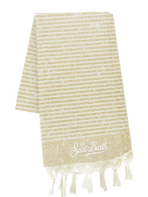 telo mare donna a righe con lurex bianco e oro MC2 Saint Barth | FOUTAS LUREX-STRIPESOR EMB